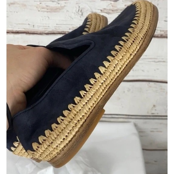 VINCE JALEN LOAFERS BEIGE 7M SUEDE UPPER ESPADRILLE RAFFIA BASE SLIP ON … - Picture 1 of 10